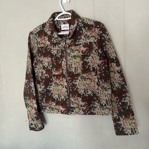 Urban Outfitters Floral Tapestry Cropped Jacket Zip Front Boho Vintage Style
